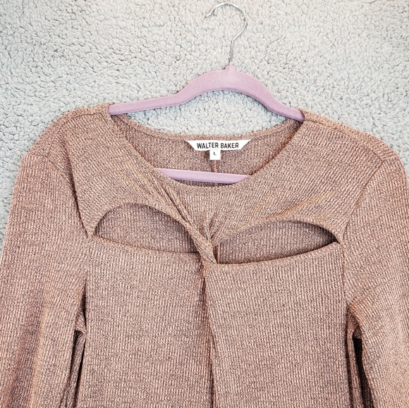 Walter Baker Tenley cut out twist front Knit Sweater Dress Blush & Grey Sz L - Picture 4 of 13